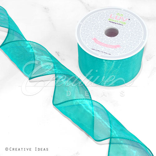 2 1/2" Wired Organza Ribbon - 10 Yards (Tropic Blue)