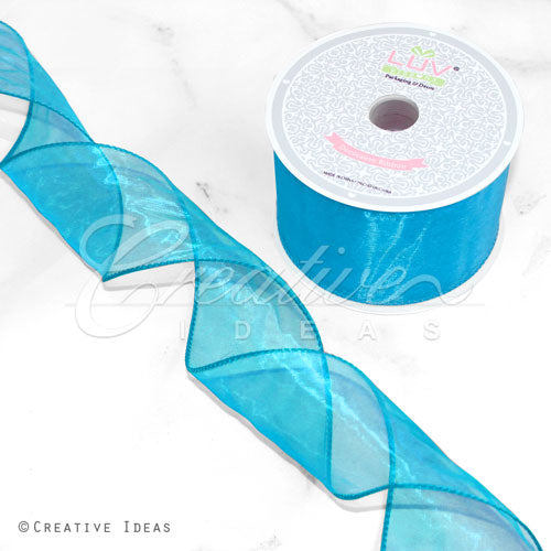 2 1/2" Wired Organza Ribbon - 10 Yards (Turquoise)