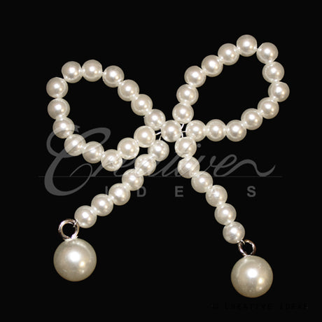 2 1/4" X 2 1/4" Pearl Bow W/ Hanging Pearl Accessories-5 Pcs (White)