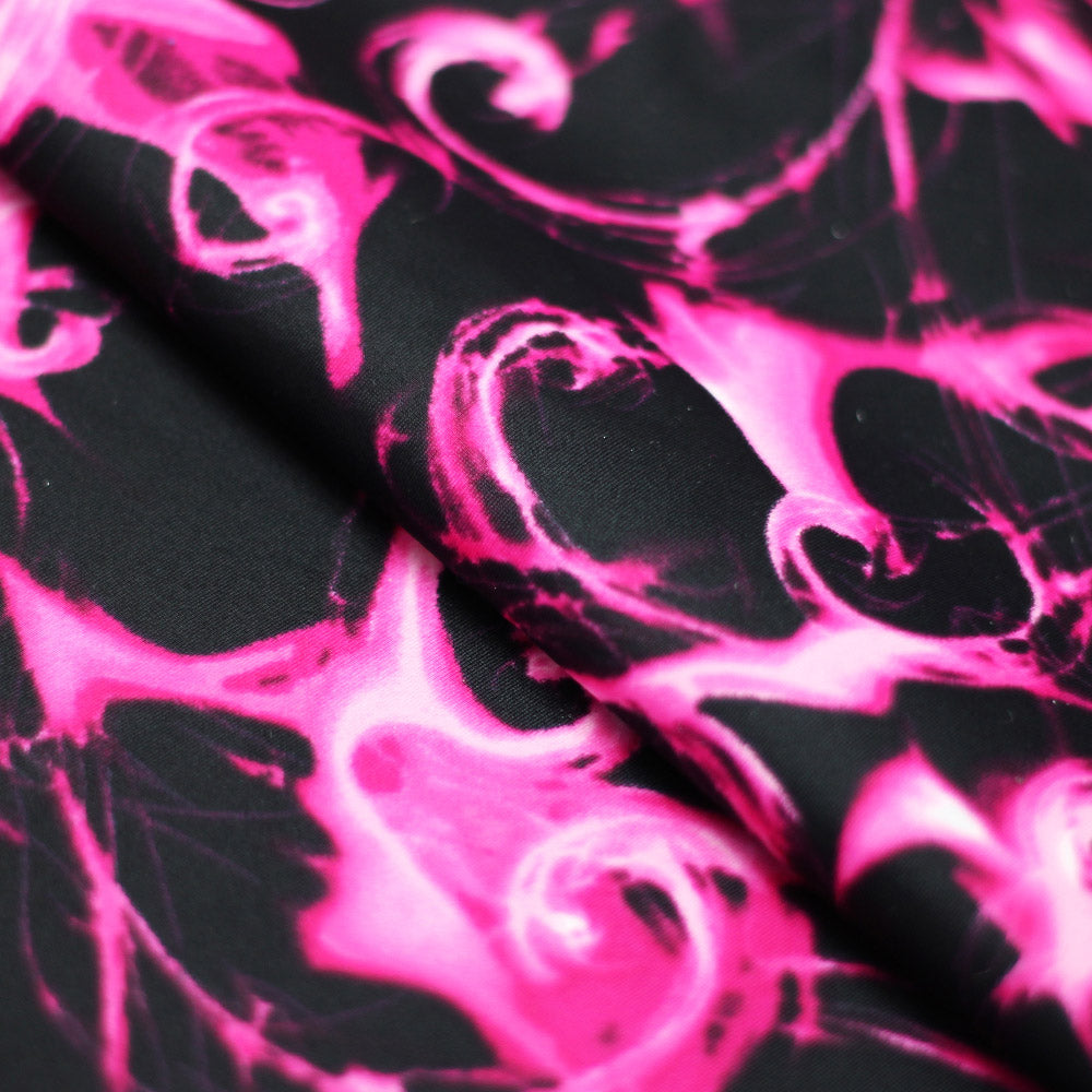 Fire Tornado Nylon Spandex Fabric - Fire Flame Print, Orange/Red Foil, Pink/Pink Foil, Blue/Royal Foil, 58/60" Width (1 Yard)