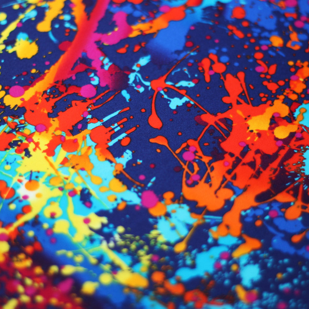 Graffiti Nylon Spandex Fabric - Rainbow Paint Splatter, Multi-Color, 58/60" Width (1 Yard)