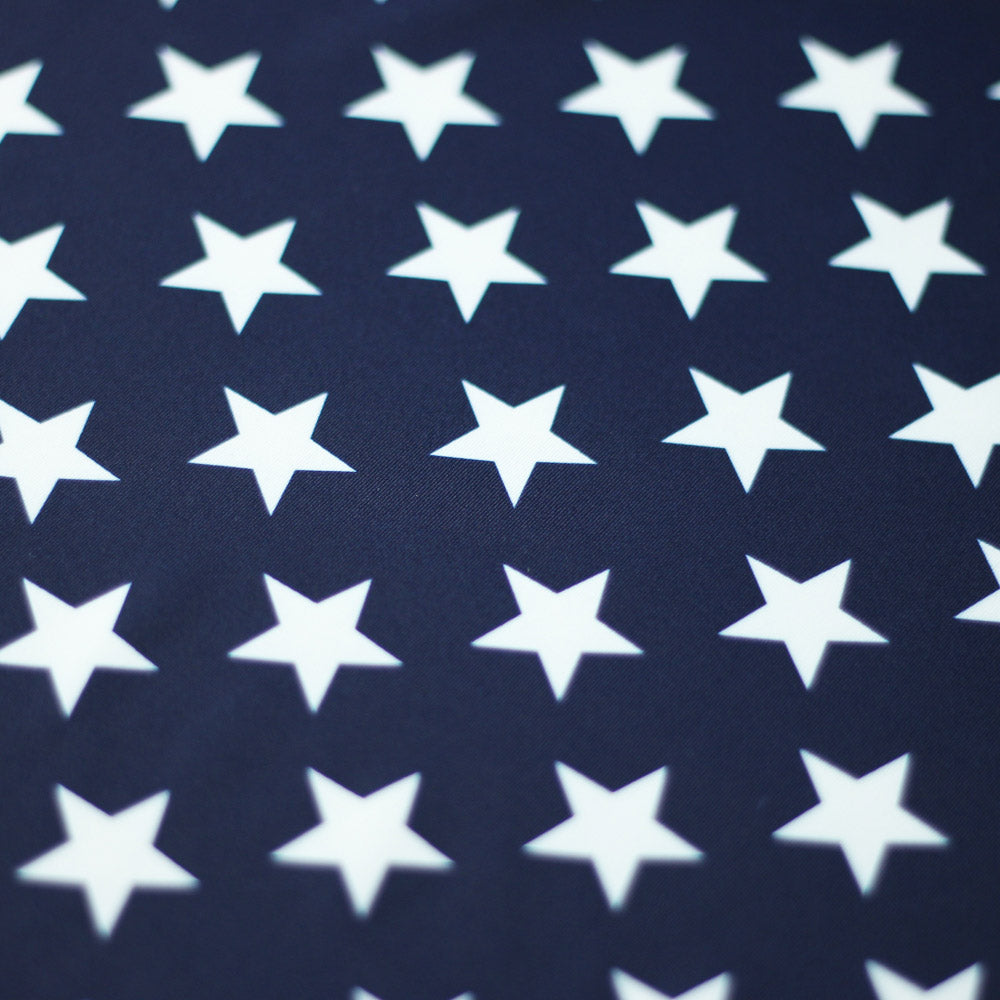 Stars Royale Polyester Spandex Fabric - Royal Blue And Navy, White Stars Print, 58/60" Width (1 Yard)