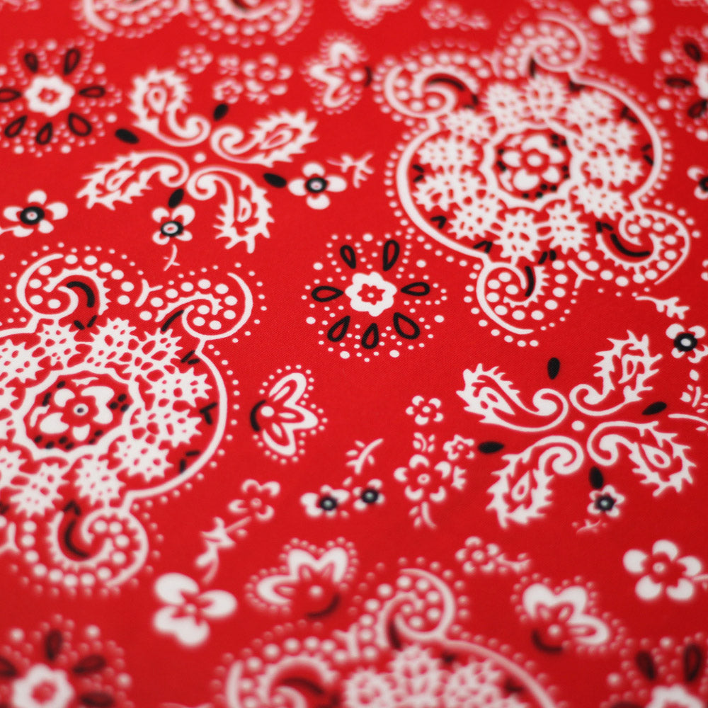 Bandana Poly Spandex Fabric - Beige/Red Paisley, 58/60" Width (1 Yard)