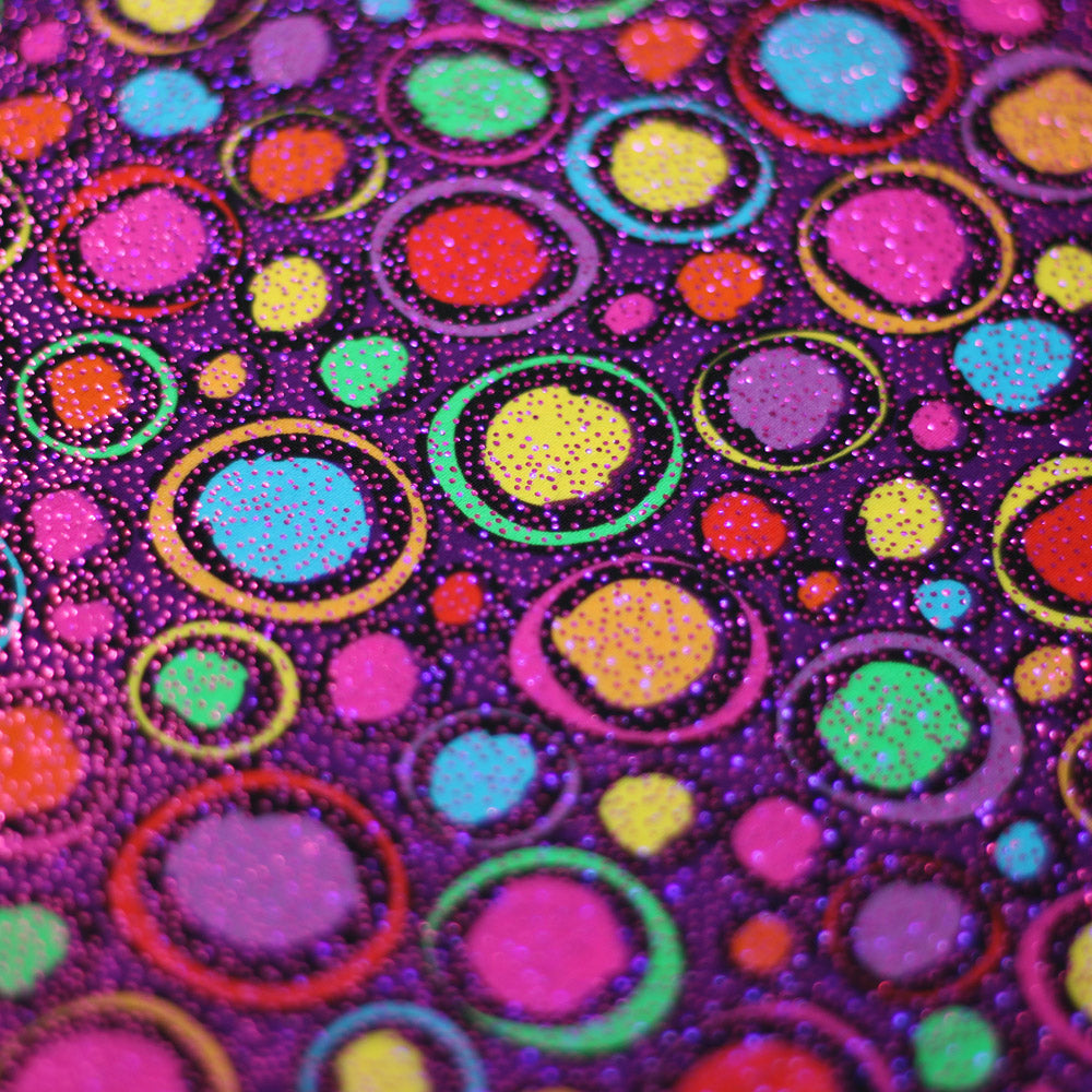 Exotic Dots Nylon Spandex Fabric - Multi-Color Dots On Purple, 58-60" Width (1 Yard)