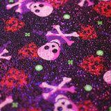 Heart Of Stone Nylon Spandex Fabric - Shiny Red/Green, Heart And Skull Pattern, 58/60" Width (1 Yard)