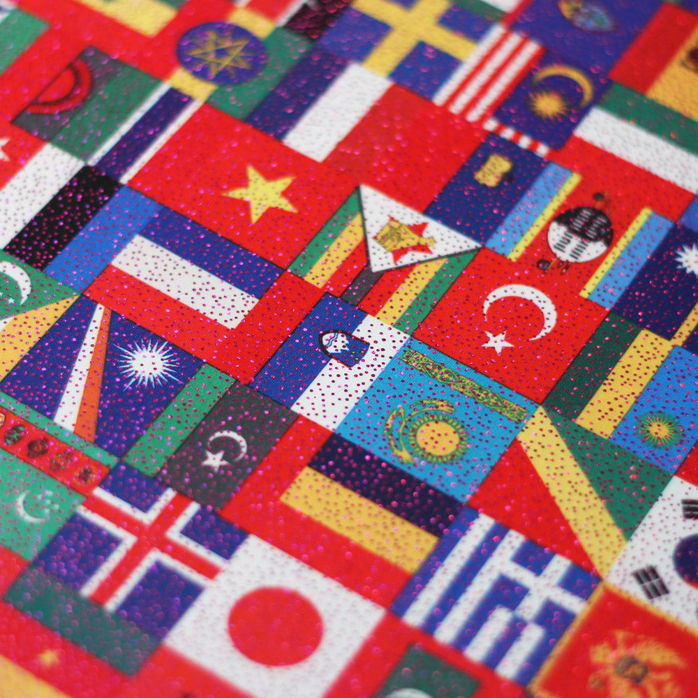 International Flags Poly Spandex Fabric - Multicolor International Flag Print, 60" Width (1 Yard)