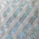 Holo Foil Stripes Nylon Spandex Hologram Fabric - White Silver And Black Multi Rainbow Stripes, 58 To 60" Width (1 Yard)