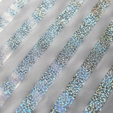 Holo Foil Stripes Nylon Spandex Hologram Fabric - White Silver And Black Multi Rainbow Stripes, 58 To 60" Width (1 Yard)