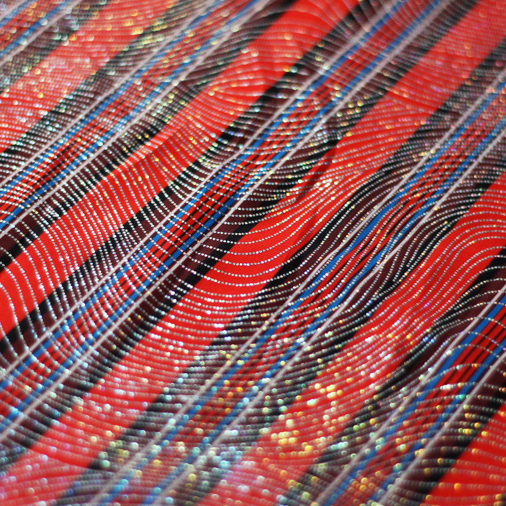 Zulu Stripes Poly Spandex Fabric - Red Multi, Blue Multi, Wide Horizontal Stripes, 58-60" Width (1 Yard)