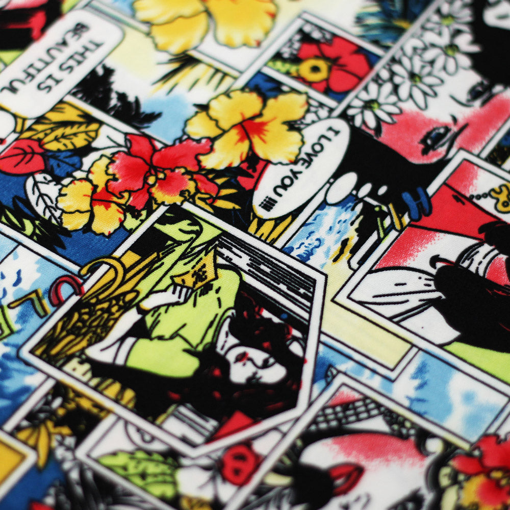 Comic Daze Polyester Spandex Fabric - Multicolor/Black White Comic Book Print, 58/60" Width (1 Yard)