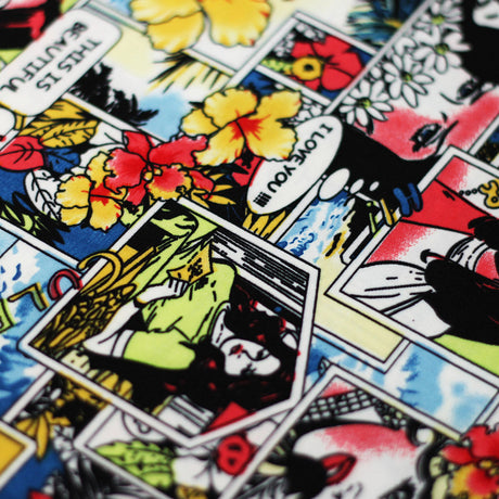 Comic Daze Polyester Spandex Fabric - Multicolor/Black White Comic Book Print, 58/60" Width (1 Yard)
