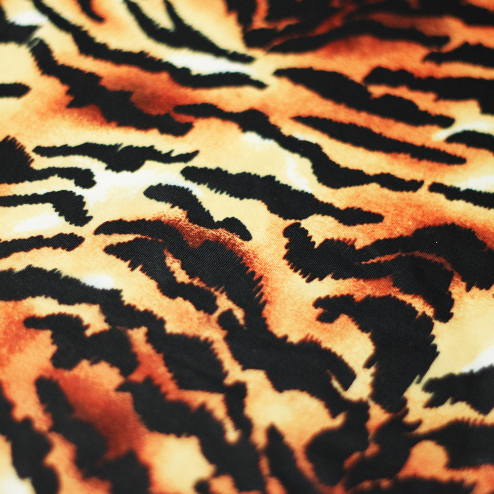 Tiger Polyester Spandex Fabric - Black/Brown Tiger Print, 240 GSM, 58/60" Width (1 Yard)