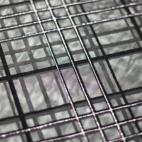 Plaid Foil Mesh Polyester Spandex Fabric - Fuchsia/Black, Silver/Black, Gold/Black, Plaid Hologram, 58/60" Width (1 Yard)
