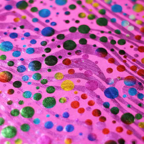 Party Time Foil Nylon Spandex Fabric - Multicolor Polka Dot Hologram, 58/60" Width (1 Yard)