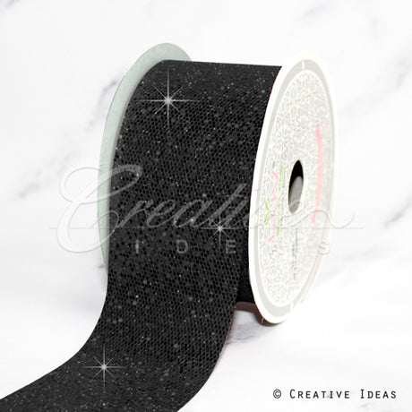 2" Glitter Mini Honeycomb Sequins Ribbon-10 Yds (Black)