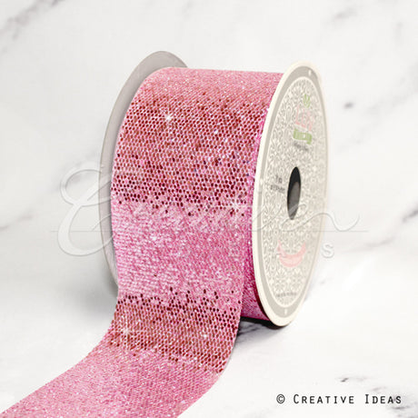 2" Glitter Mini Honeycomb Sequins Ribbon-10 Yds (Pink)