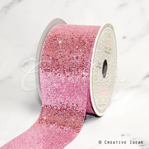 2" Glitter Mini Honeycomb Sequins Ribbon-10 Yds (Pink)