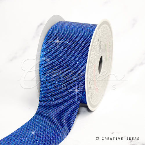 2" Glitter Mini Honeycomb Sequins Ribbon-10 Yds (Royal Blue)