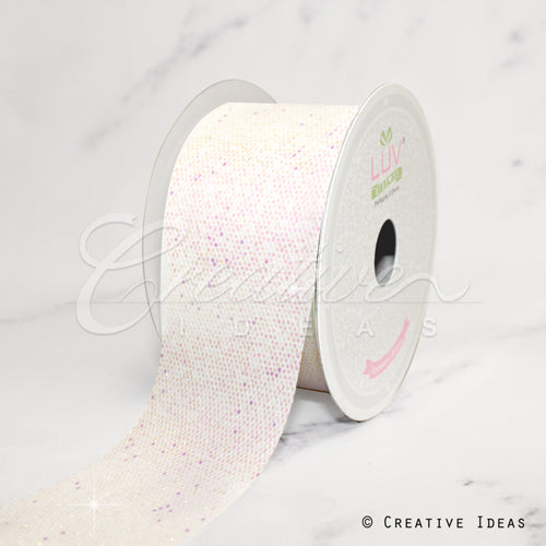 2" Glitter Mini Honeycomb Sequins Ribbon-10 Yds (White)