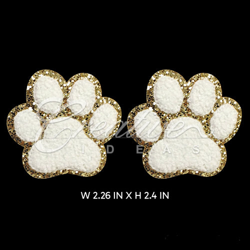 2 Pcs Paw Print Patches-Set (White/Gold)