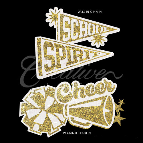 2 Pcs School Spirit Flag & Cheer Decal-Set (Gold)