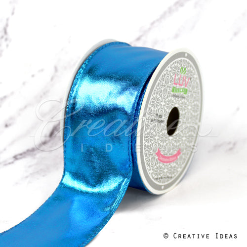 2" Wired Shiny Faux Leather Ribbon-10 Yds (Blue)