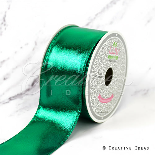 2" Wired Shiny Faux Leather Ribbon-10 Yds (Green)