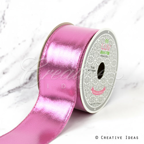 2" Wired Shiny Faux Leather Ribbon-10 Yds (Pink)