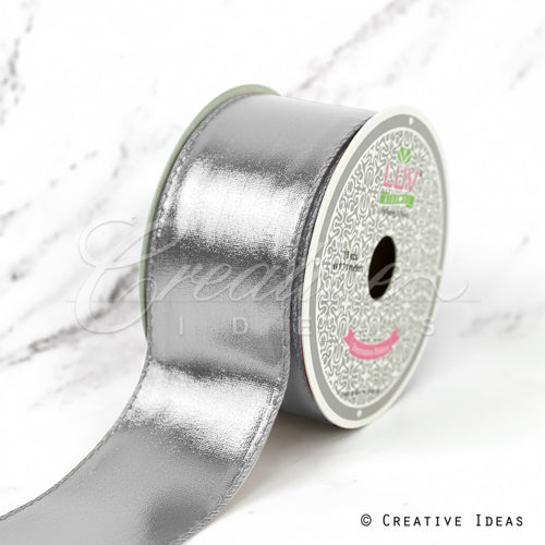 2" Wired Shiny Faux Leather Ribbon-10 Yds (Silver)