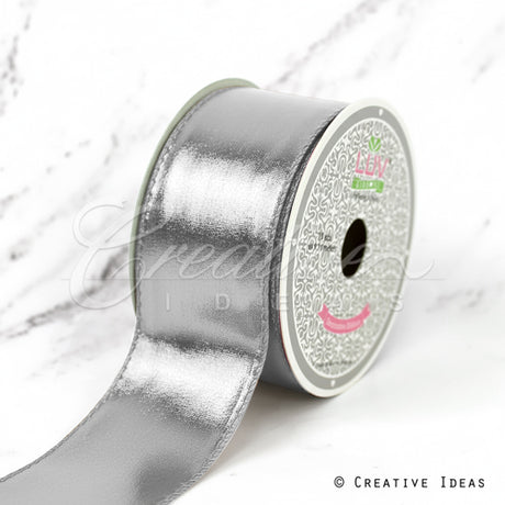 2" Wired Shiny Faux Leather Ribbon-10 Yds (Silver)