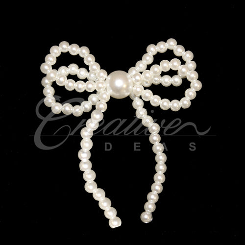 2" X 2 1/2" Medium Double Bowknots Pearl Accessories-3 Pcs (White)