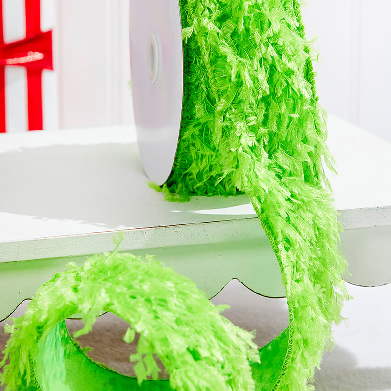2.5" x 10 Yards Furry Green Ribbon