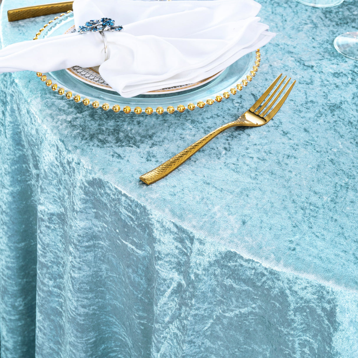 Crushed Velvet Rectangular Tablecloth 90x156 Baby Blue