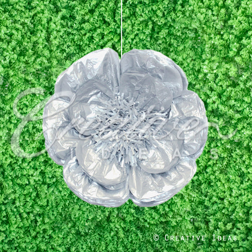 20" Metallic Tissue Scallop Flowers-Pc (Silver)
