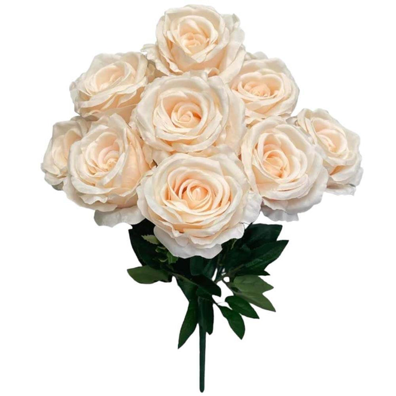 Silk Flowers Open Rose Bush Beige