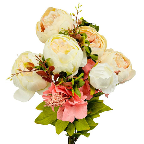 Silk Flowers Victorian Peony Bush Cream Mauve