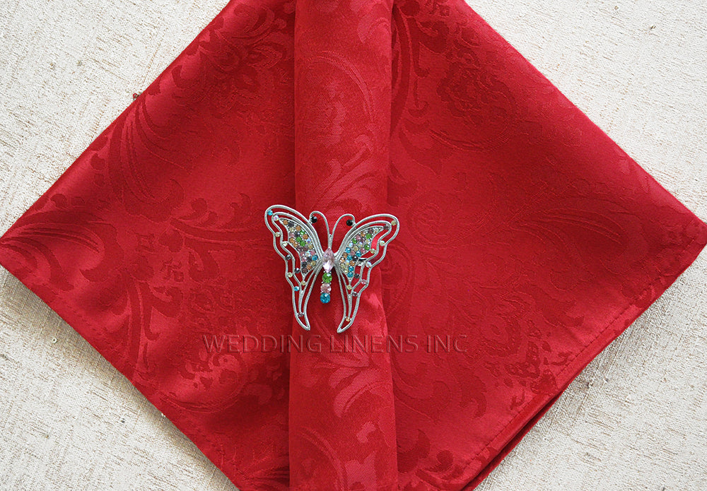 Cloth Dinner Napkin Floral Damask Jacquard Polyester 20x20 Apple Red