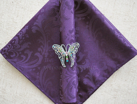 Cloth Dinner Napkin Floral Damask Jacquard Polyester 20x20 Eggplant