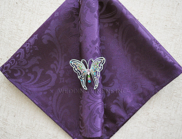 Cloth Dinner Napkin Floral Damask Jacquard Polyester 20x20 Eggplant