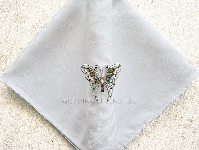 Floral Damask Jacquard Polyester Dinner Napkin Sample 20x20 White
