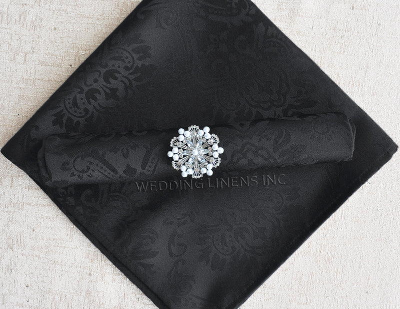 Marquis Damask Polyester Cloth Dinner Napkins 20x20 Black