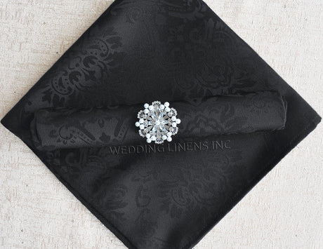 Marquis Damask Polyester Cloth Dinner Napkins 20x20 Black