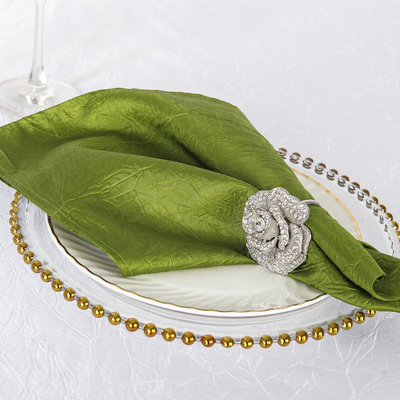 Crushed Taffeta Cloth Dinner Napkins 20x20 Moss Green