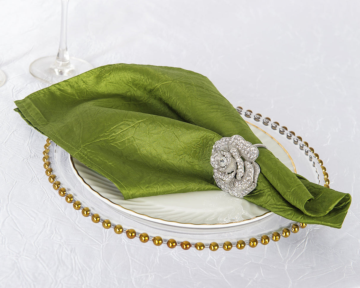 Crushed Taffeta Cloth Dinner Napkins 20x20 Moss Green