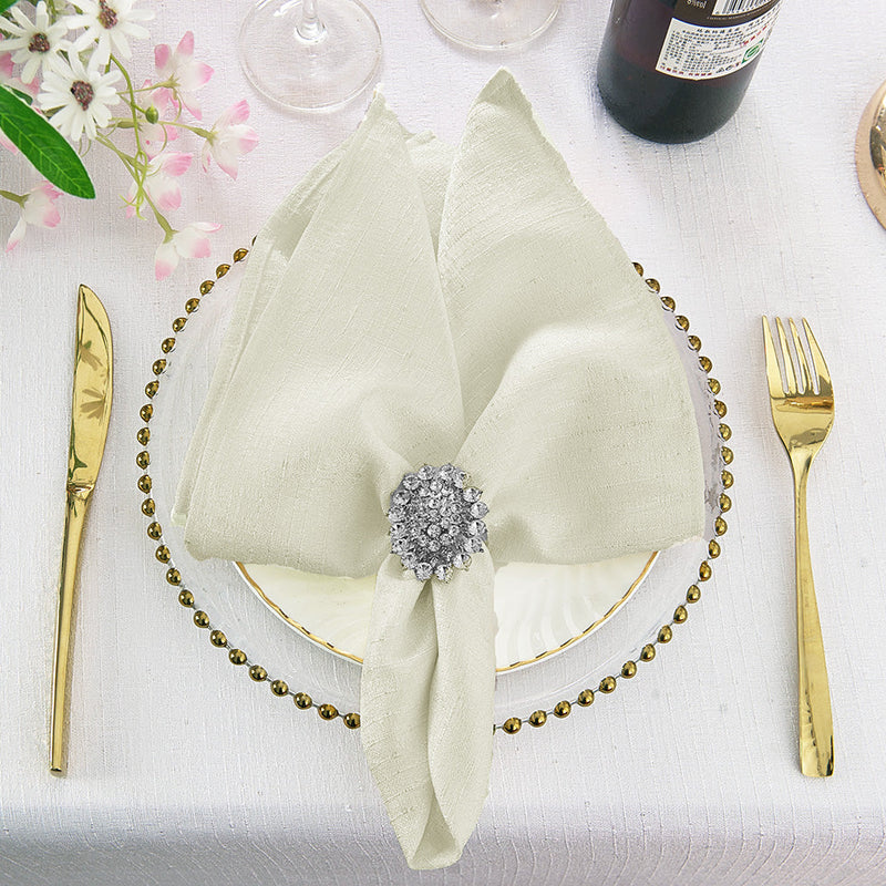 Cloth Dinner Napkin Sequin Paillette Poly Flax/Burlap Ivory 20x20