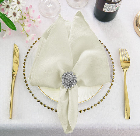 Cloth Dinner Napkin Sequin Paillette Poly Flax/Burlap Ivory 20x20