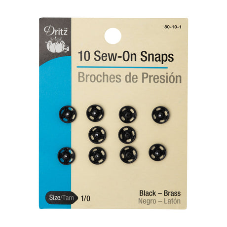Dritz Sew On Snaps Size 1/0 - Black, 10ct