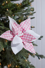 19" x 12" Pink & White Checkered Poinsettia Pick