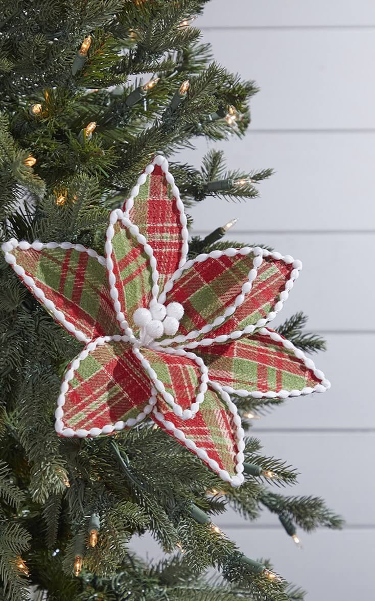 Red Green Plaid Poinsettia Pick 19 Inch Farmhouse Christmas Decor
