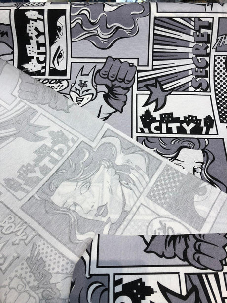 ArtCo Superhero Bonk Cotton Fabric - Black, White, Gray Comic Print, 54" Width (1 Yard)